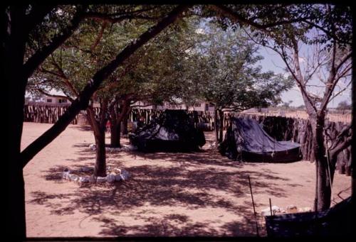 Expedition tents set up inside station fence