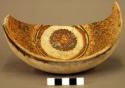 Ceramic partial bowl,  brown on buff design on rim, circular design on interior