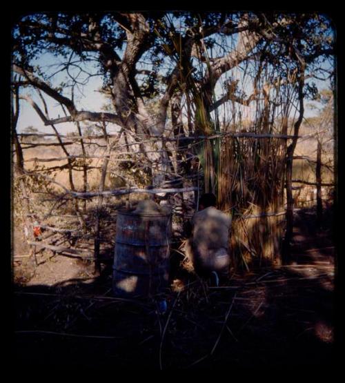 Eric Williams making a shelter at the expedition campsite