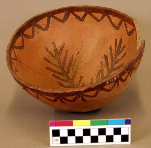 Navajo bowl with brown linear decoration on interior and exterior