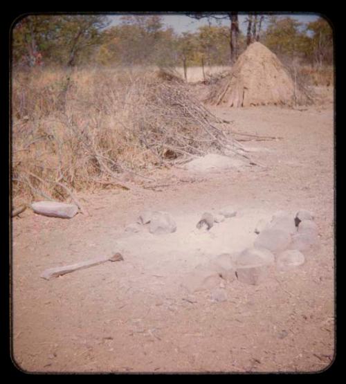 Mukolovandi's cooking fire, hut in the background