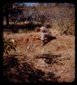 John Marshall crouched and looking at the ground