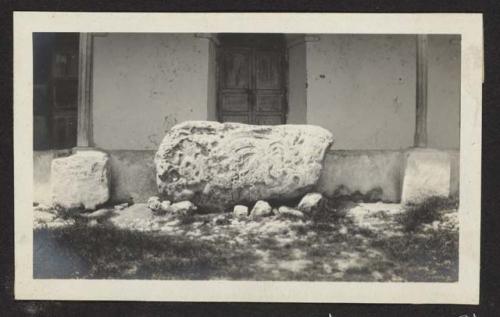 Maya monument in the plaza, Flores, Guatemala