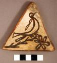 Triangular pottery tile; "Bird and flower"