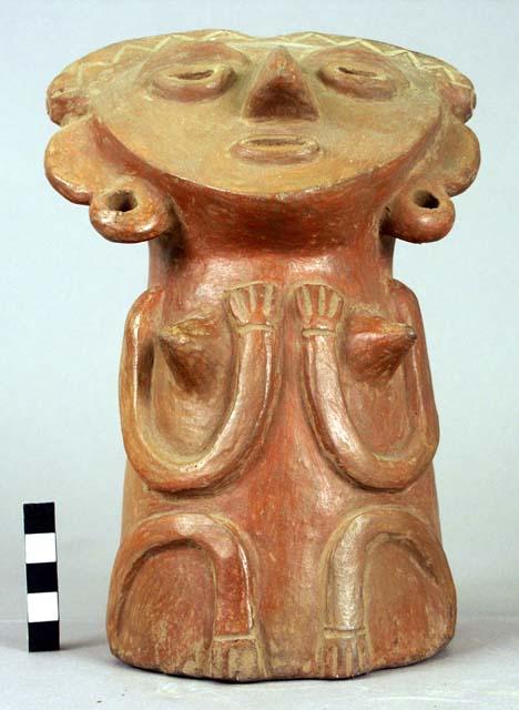 Human pottery figurine - reddish brown; height 21 1/2 cm