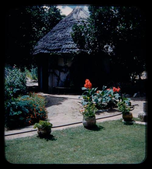 Round hut and flower garden