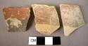 4 potsherds - interior glaze slip with exterior rim band