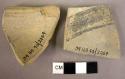 1 shoulder sherd, 3 potsherds, all gray minyan