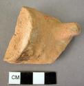 Pottery cup base with handle fragment - red glaze on interior