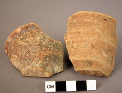 2 pottery bowl fragments; 1 pottery goblet fragment