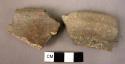 2 rim potsherds - course ware, plain brown