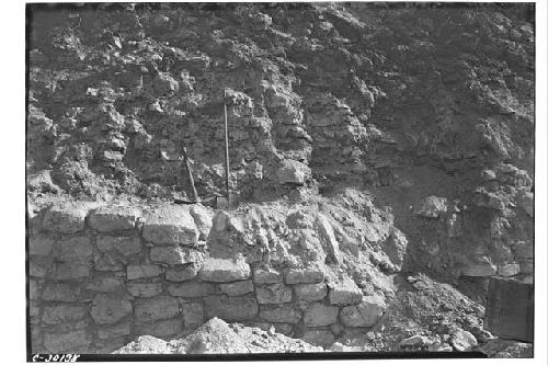 Caracol. Base of lower platform, SW. corner, excavation preceding repair.