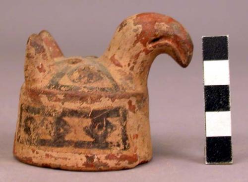 Ceramic jar cover, bird effigy head, polychrome, goes with 19011