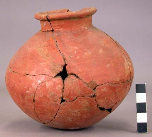 Pottery jar with constricted neck - Red ware (restored)