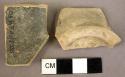 Rim sherd; 3 potsherds; base fragment - Mycenaean - black glaze on interior