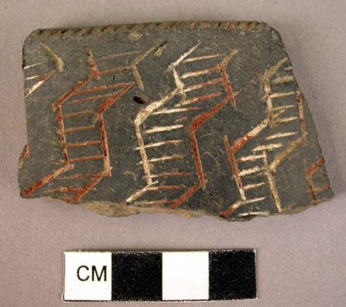 Black rim potsherd with incised red and white designs