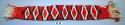 Woven strip with white fringe - lozenge pattern in blue and white on scarlet gro