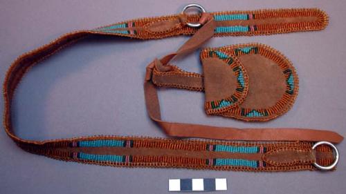 Beaded leather belt pouch