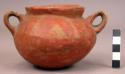 Pottery jar, red, with handles