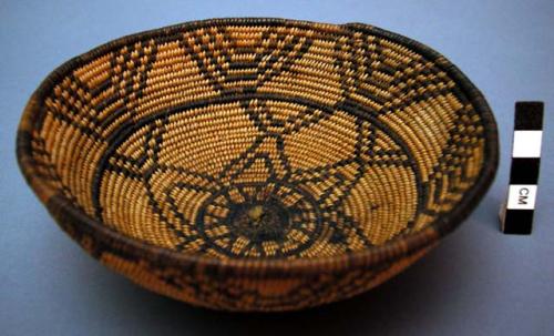 Basket, coiled. 3 rod foundation. Non-interlocking stitches.