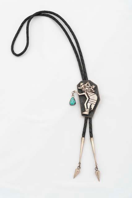 Bolo tie, overlay Shalako Mana with turquoise drop