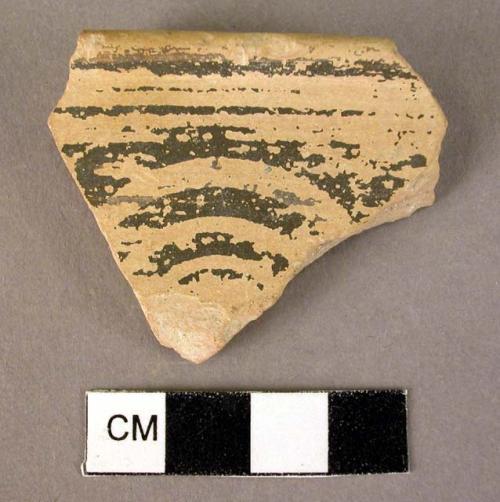 Black glazed rim potsherd with fragment of spiral in reserve