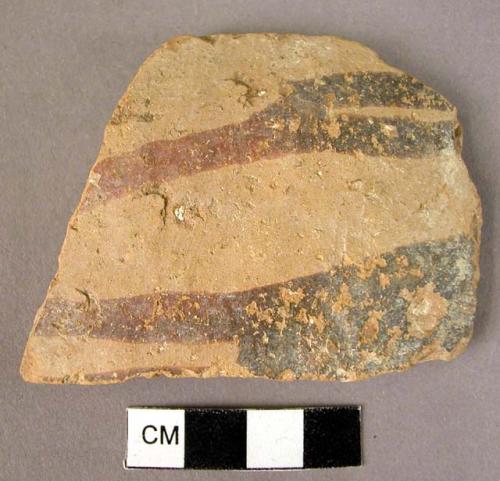 Ceramic sherd, buff with reddish black trickel decoration