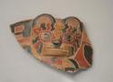 Pucara polychrome pottery bowl fragment - puma head in relief