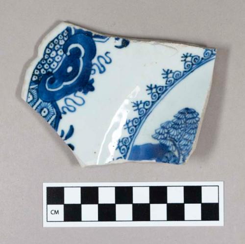 Ceramic, porcelain rim sherd, blue handpainted decoration