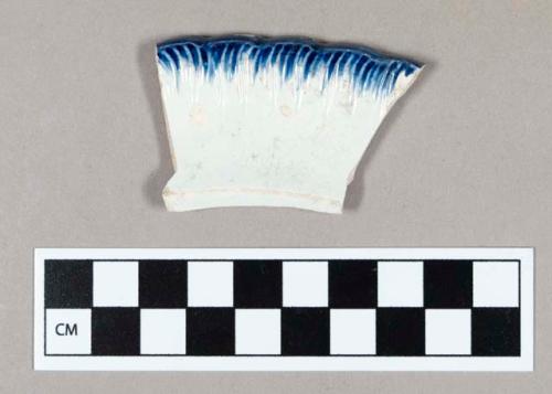 Ceramic, pearlware rim sherd with blue shell edge decoration