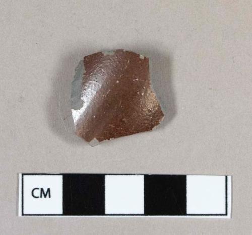 Ceramic, stoneware body sherd, grey body with brown glaze on interior and exterior