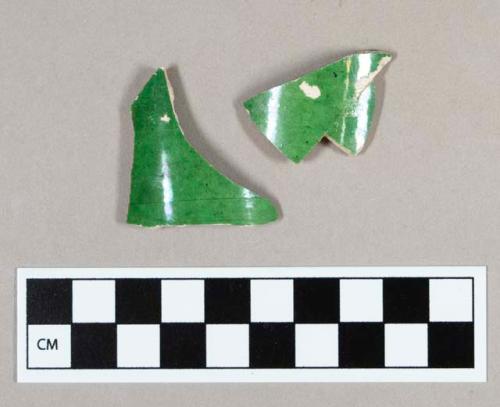 Ceramic, creamware body sherds with green glaze