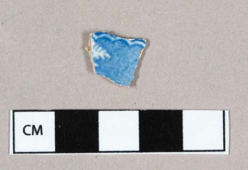 Ceramic, pearlware body sherd with blue transferprint on interior