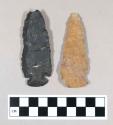 Chipped stone, corner-notched projectile points with broken tips
