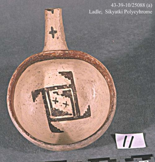 Ladle, sikyatki polychrome. linear design. 6.5 x 13.0 cm.