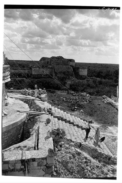 Caracol. View from N. showing portion of 1929 circular platform and W stairway.