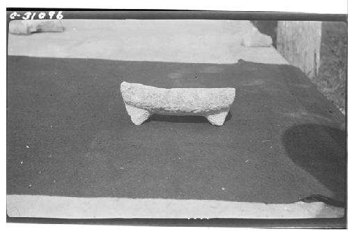 Ancient 3-legged metate found at S. annex of Caracol - #1.