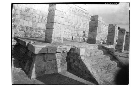 Sculptured and painted dais at the Temple of Warriors