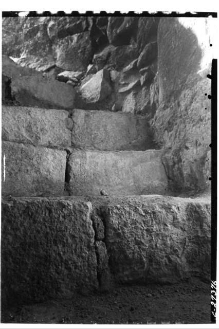 Caracol - Detail view of spiral stairway in central core of masonry