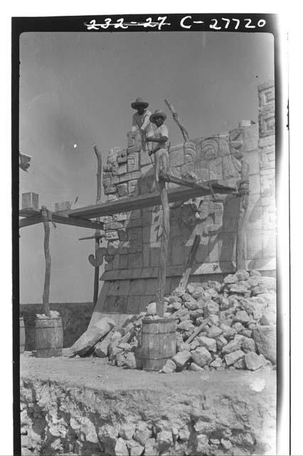 Replacing mask panel at the Temple of Warriors