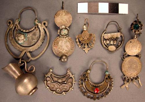 3 pair and fragment of 1 crescent-shaped silver earrings