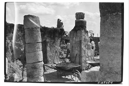 N. Colonnade. During excavation, showing round column repaired w/ masonry suppor