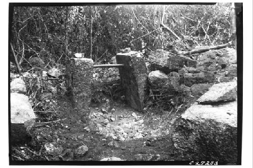 Temple of the Lintel, doorway after excavation and hieroglyphic lintel.