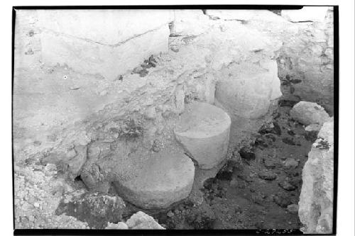 Sections of round columns beneath final floor level at Warriors