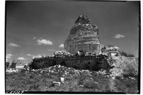 Caracol. Showing repair of southern side showing mask panel over S. doorway in p