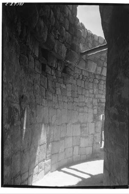 Caracol. NW section of exterior corridor, after repair, showing N doorway at rig