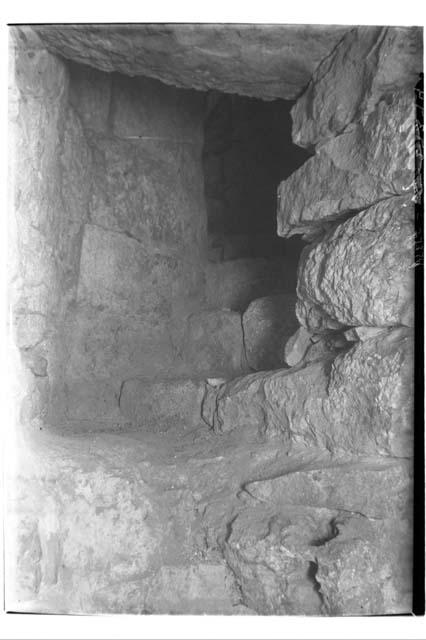 Caracol - Detail view of spiral stairway in central core of masonry