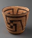 Coiled cattail reed vase with swastika motif