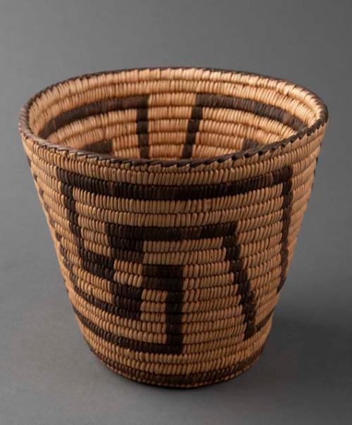 Coiled cattail reed vase with swastika motif