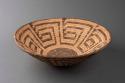 Large coiled cattail reed bowl with fret motif